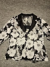 Alex Evenings Jacket Tank Womens Large Black Silver Floral 2 Piece Set
