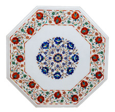 Table En Marbre Incrusté Floral Fait Main Décor Maison & Jardin 24"