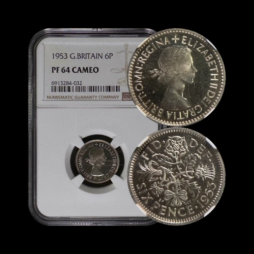 GREAT BRITAIN. 1953, 6 Pence - NGC PF64 - QEII, Rose Shamrock Thistle Leek C32