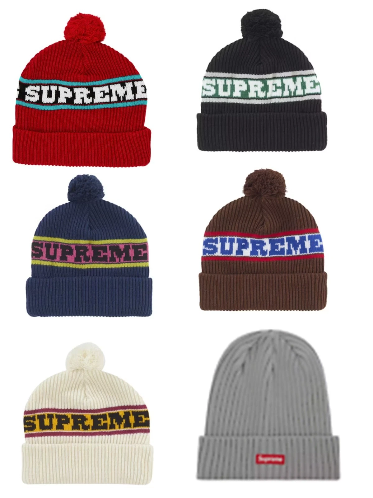 Bonnet Supreme Big Stripe noir naturel rouge marine taille réglable