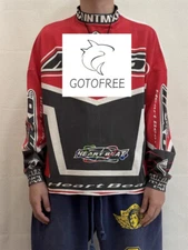 GOTOFREE 24FW RACE CAR MOTO STYLE LONG SLEEVE T SHIRT RED COTTON TOP TEE