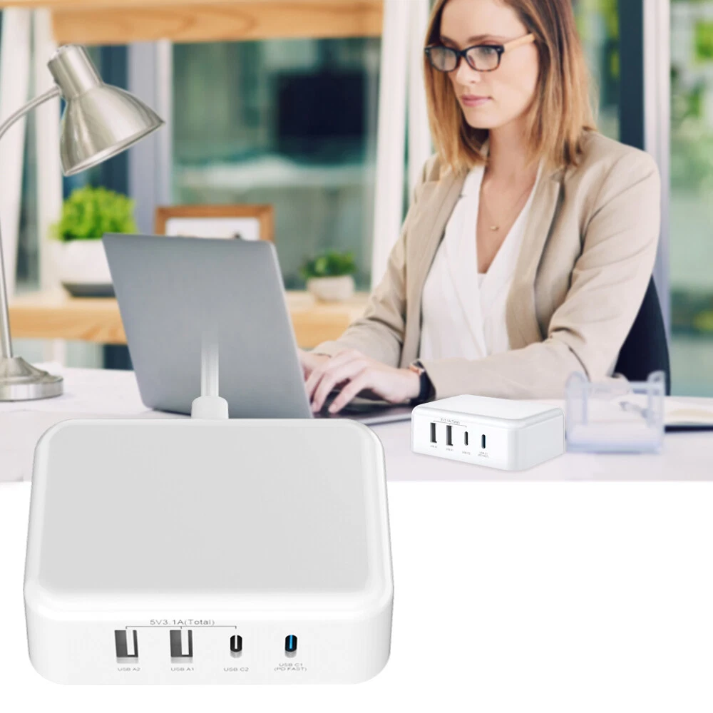 4 Port USB Hub Fast Wall Charger Station Multi-Function Desktop AC Power Adapter