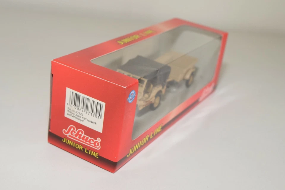 JEEP BB 1:43 SCHUCO WILLYS CON RIMORCHIO ESERCITO TAN NUOVA CON SCATOLA - Immagine 3 di 4