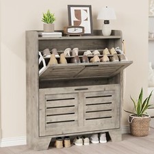 Shoe Storage Cabinet with 2 Flip Drawers, Wood Shoe Rack For Entryway Hallway