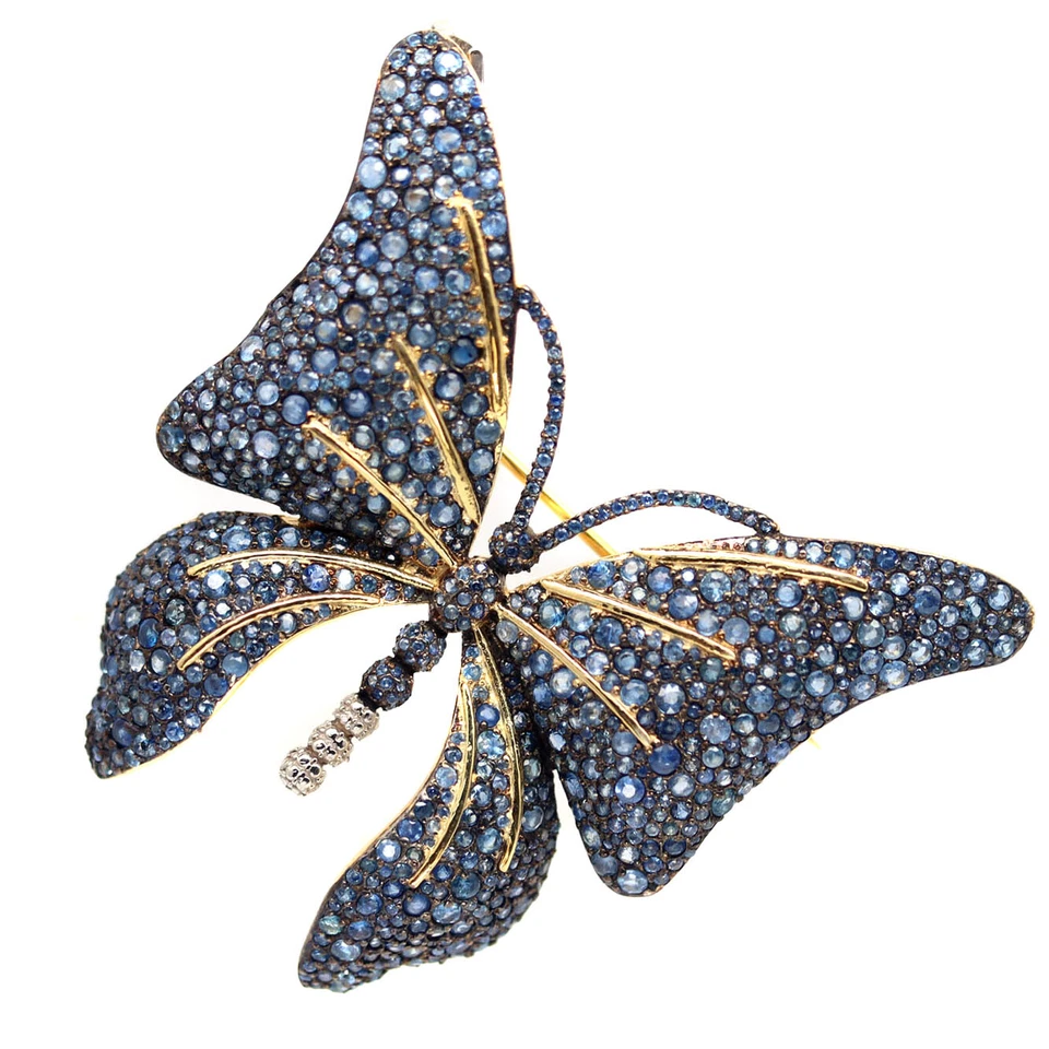 Broche/colgante mariposa triple tono zafiro azul plata de ley 925 Foto 2 de 4