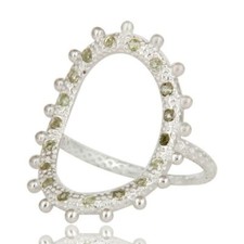Natural Peridot Gemstone 925 Sterling Silver Oval Cutout Statement Ring Jewelry
