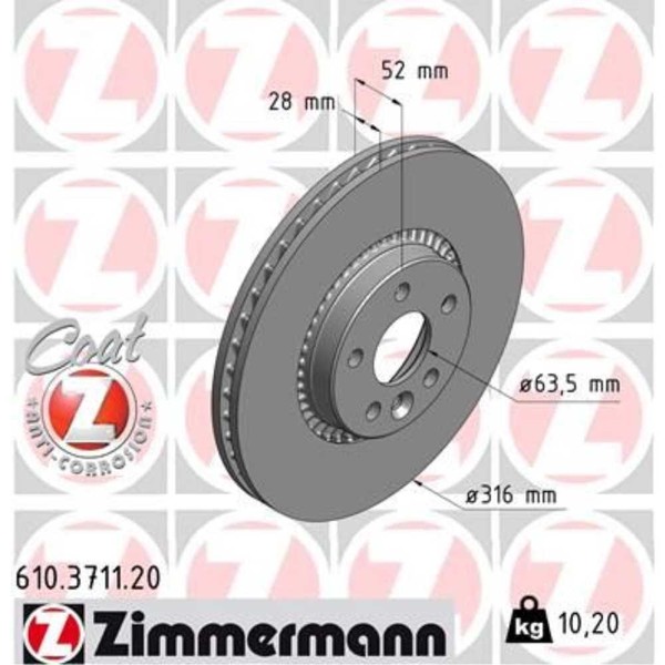 Zimmermann 2X Bremsscheibe Vorne Ø316 Mm AußEnbelüFtet FüR Ford S-Max WA6 2.2-image