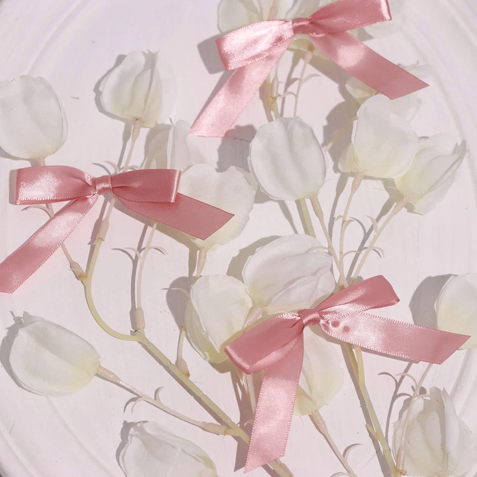 50 ROSA POLVORIENTA 3" CINTA SATINADA preatada torcida lazos decoración de cumpleaños Foto 4 de 4