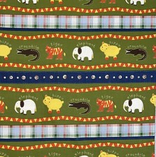 By 1/2 Yard OOP Animal Nursery Stripe Hippo Elephant Tiger Green General Fabrics