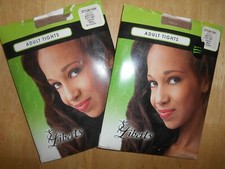 New Adult Shiny Nylon Spandex Footed Tights Size S Suntan 2 Pc Dance Activewear