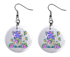 Purple Gnome with butterflies Button Earrings Jewelry 1" Dangle MADE IN USA NEW