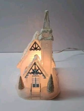Christmas Light Up Church Frosted Acrylic Silver Accent Tabletop Holiday Decor 
