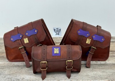 Hi-Quality Leather Three Saddle Bag Motorcycle Luggage Front Fork Tool Bag