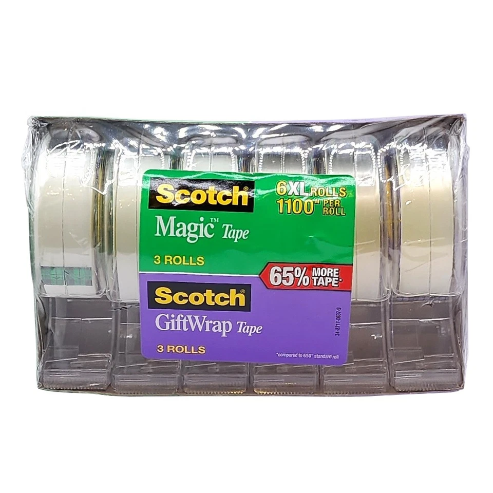 6 XL Scotch Tape Roll 3 Magic & 3 GiftWrap Adhesive Tape 28m Each with Dispenser - Image 2 of 4