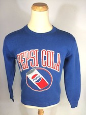 ViNtAgE 80s Pepsi Cola Can SwEaTsHiRt M/S Blue Soft Pop Drink Big Logo Spell Out