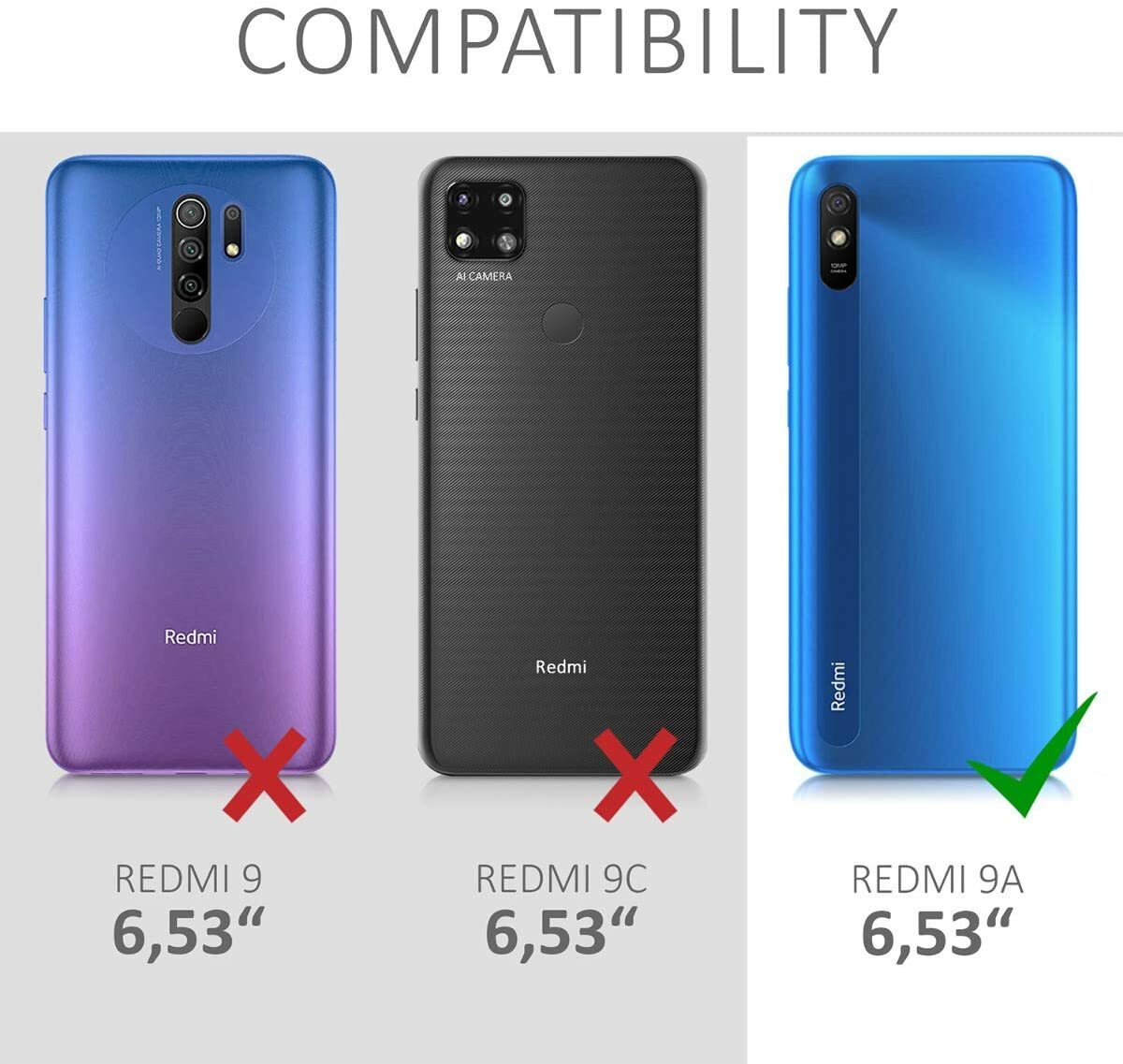 Ferilinso Cover per Xiaomi Redmi 9A / 9AT 2 Pezzi in Vetro Temperato, Trasparente, Pellicola