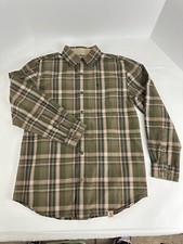 Carhartt Relaxed Fit Shirt Medium Green/Tan Plaid Button Long Sleeve Cotton
