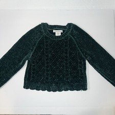 Tommy Bahama Sweater Girls Small 5/6 Forest Green Fall Crop Scallop Hem