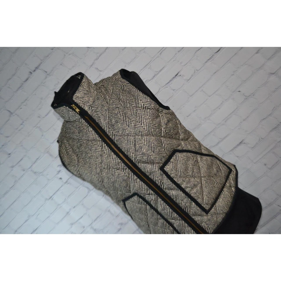 47851-a JCrew Quilted Jacket Vest Womens Sze Small Green Herringbone - Image 2 of 4