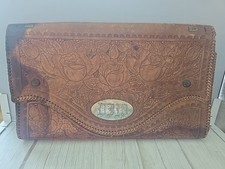 Tooled Leather Clutch W Snap Closurer Vintage