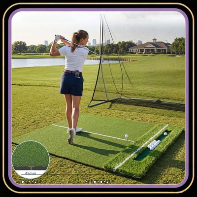 Dual Turf Golf Hitting Mat 6x4/5x4 ft with Ball Tray Thick Base Driving Training