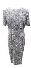 Vintage Designer Jaeger bold pattern black short sleeve pencil shift dress UK 12