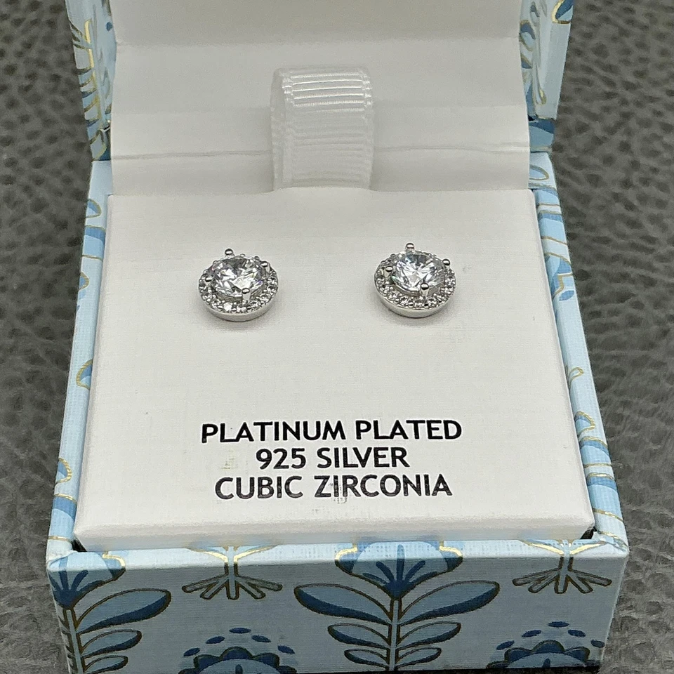 Pendientes Rachel Ashwell enchapados en platino plata 925 circonita cúbica blanca Foto 3 de 4