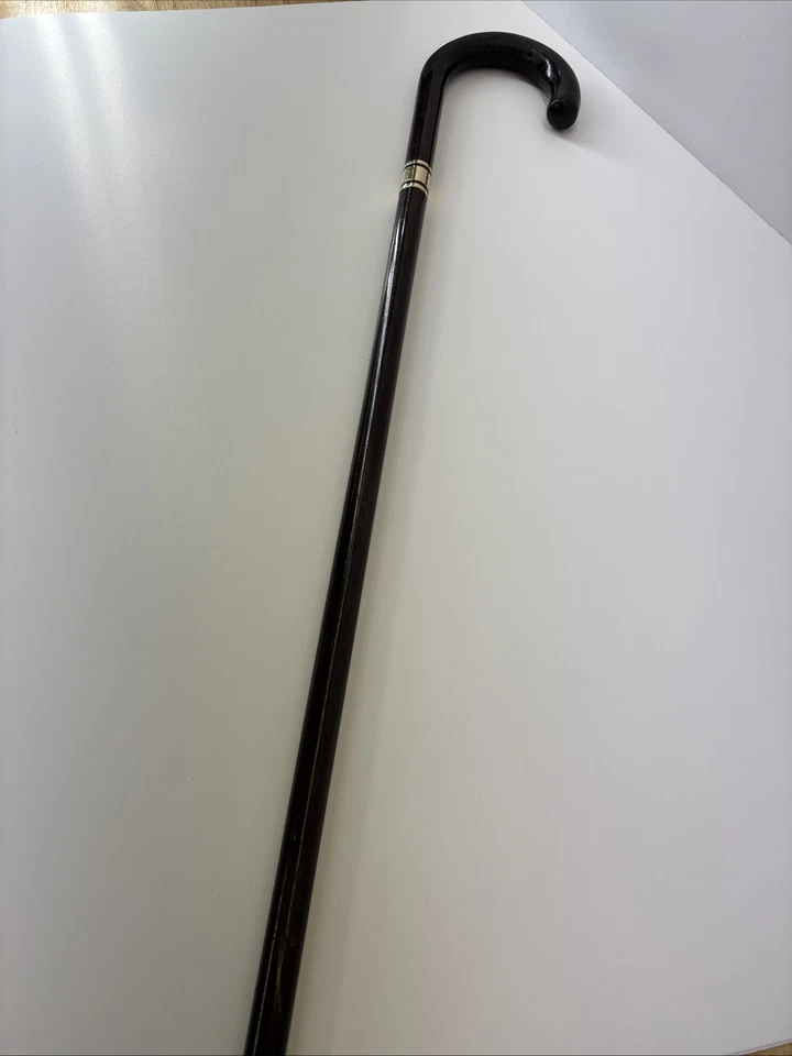 Bastón para caminar vintage de palo de rosa con bandas de oro macizo de 14K mango de ladrón 36" CM Foto 3 de 4