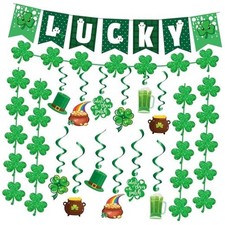 St Patricks Day Decorations - Hanging Swirls,Banner,Shamrock Garland -