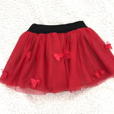 Disney Minnie Mouse Style Girls 4 Red Tutu Skort with Sparkle  Bows -EUC