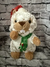 Hug Fun Ivory 11” Christmas Beaver Plush Very Soft Holiday Hat & Scarf Stuffed