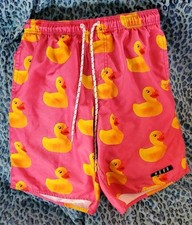 Neff Rubber Duck Ducky Pink Yellow Swim Trunks Board Shorts Swim Suit Men  s S