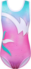 Leotards Girls Gymnastics Embroidery Shiny Aqua Rose Diamond Dance Clothes