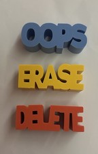 New 3 Erasers OOPS ERASE DELETE Blue Yellow Red