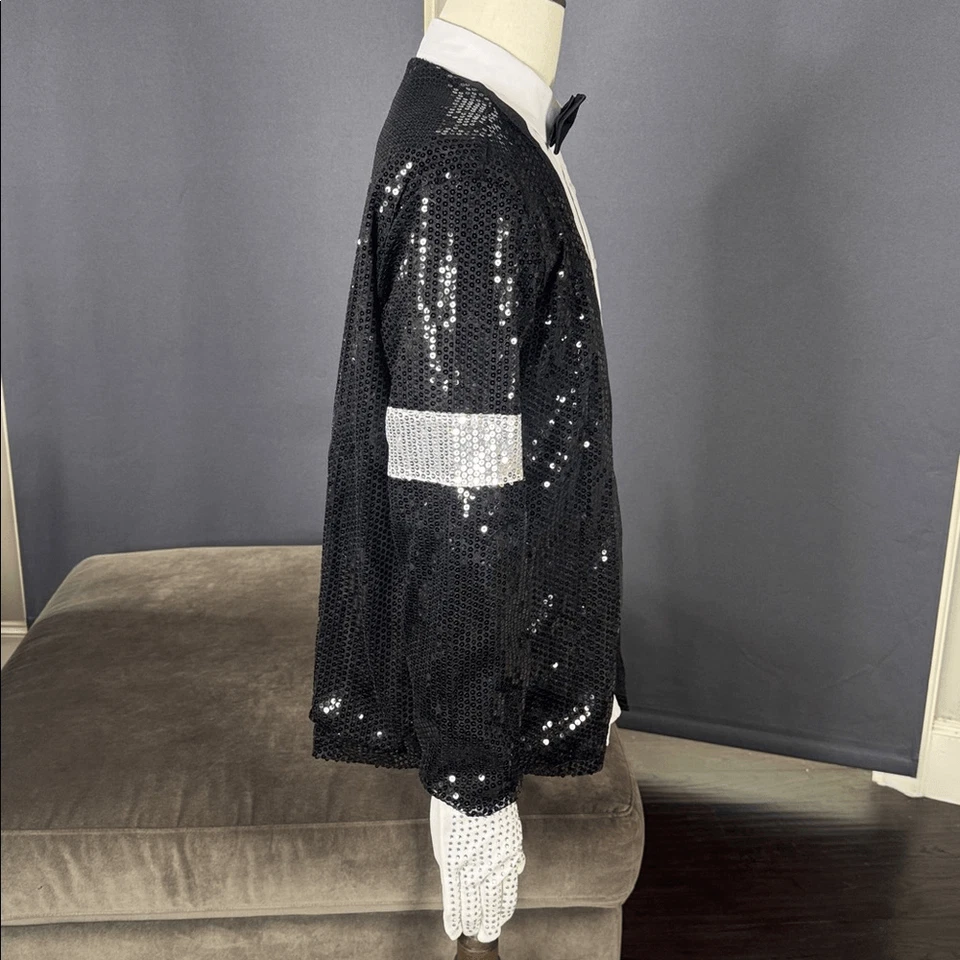 Adulto Hombre Negro Lentejuelas Chaqueta Blanco Guante Michael Jackson Disfraz Halloween XXL Foto 2 de 4