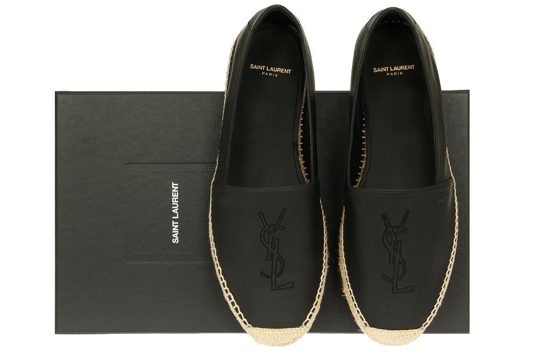 NUOVE SCARPE MOCASSINO DRIVER ESPADRILLAS IN PELLE NERA YSL SAINT LAURENT 42 US 9