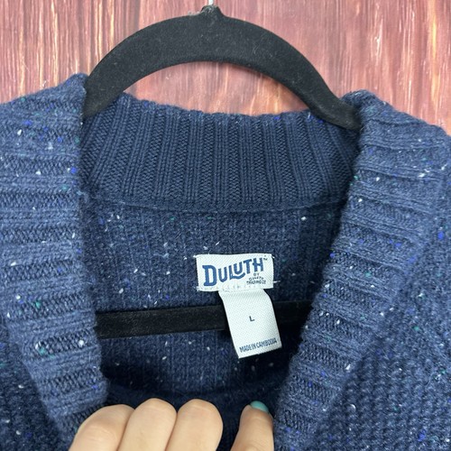 Duluth Trading Co Blue Woolpaca Donegal Sweater Rib Collar & Hem Womens Large L - Picture 4 of 6