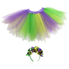 Reusable Mardi Gras Tutu Skirt and Headband Set for Women Girls Costume