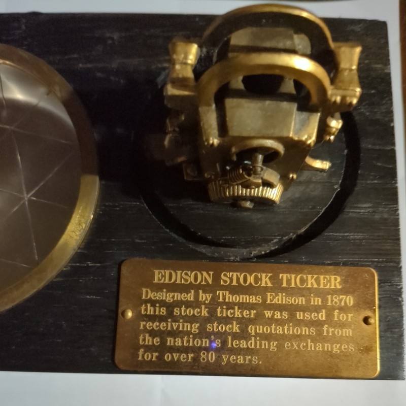 Vintage Replica 1870 Thomas Edison Stock Ticker Wood & Metal Ashtray