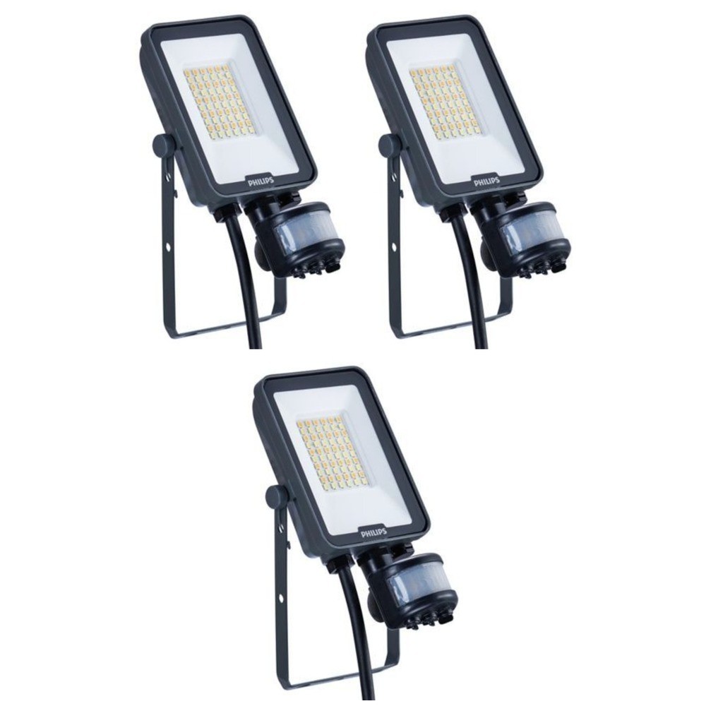 3 x Philips 108365878 Ledinaire LED Floodlights CCT with PIR Sensor IP65 20W
