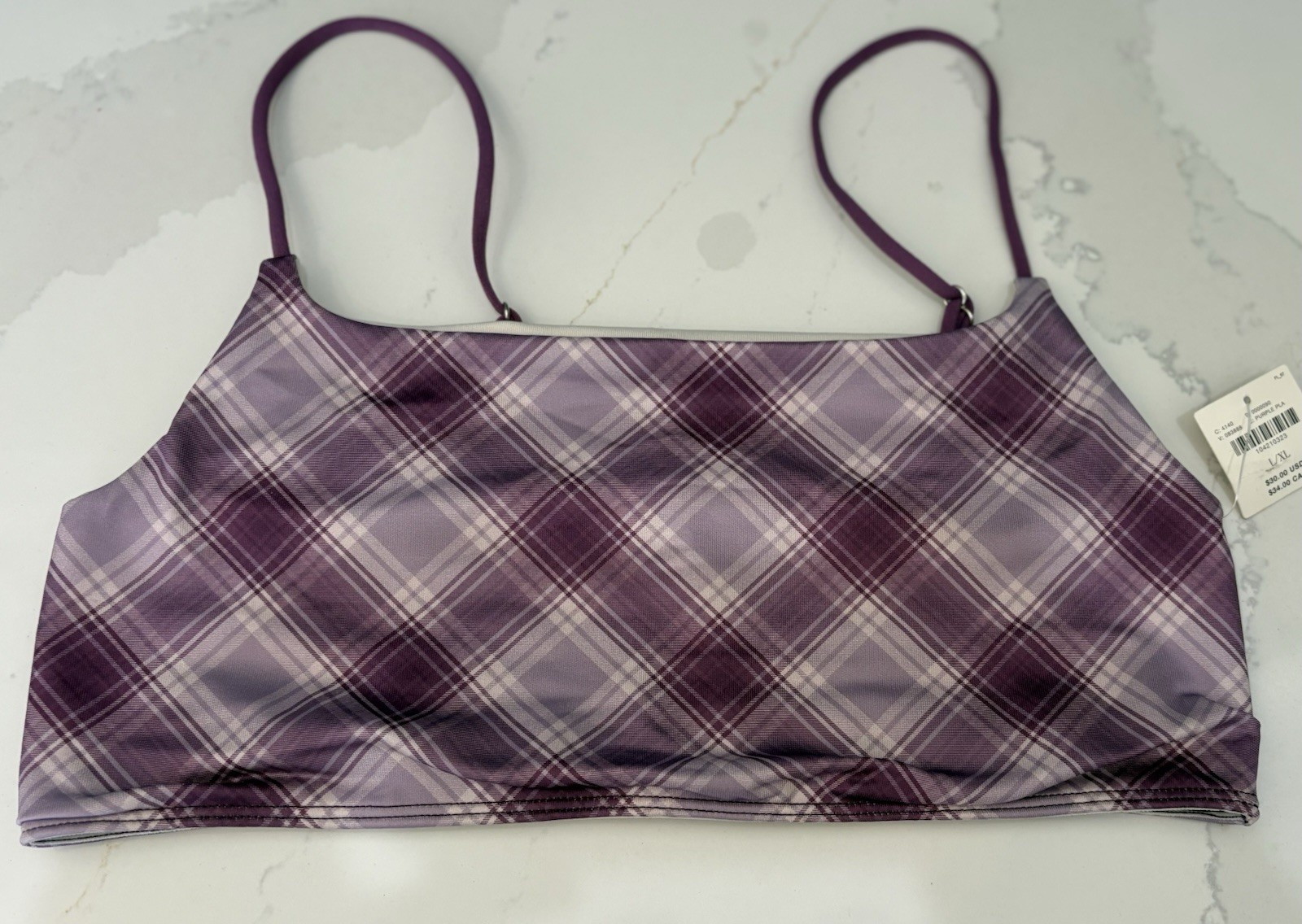 LyreBird Size L/XL LyreBird Skin Seamless Square-Neck BRA Purple Plaid NEW NWT