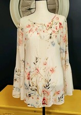 Sheer Boho Floral Blouse Size Medium Multicolor Bell Sleeves Peasant Festival