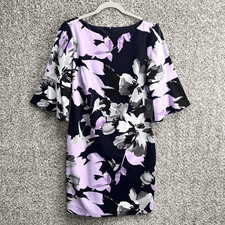 Vince Camuto Dress Women’s 6 Purple, Black & White Floral 3/4 Sleeve Sheath NWT