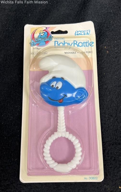 Vintage Smurf Danara Deluxe Baby Rattle 1985 Peyo Sealed New Old Stock