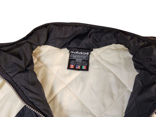 Vintage 90s Adidas Puffer Jacket L Black White Coat Quilted Lining Logo Stitched - Picture 3 of 7