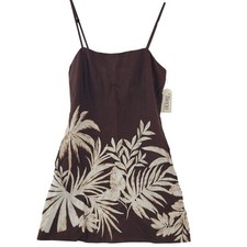 NEW Trixxi Los Angeles Brown Tropical Print Linen Blend Mini Dress Size M