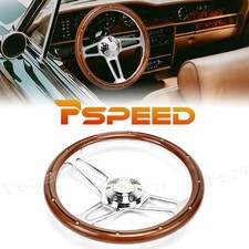 14 Inch 6-bolt Real Wood 3-spoke Chrome Plated Aluminium Billet Steering Wheel