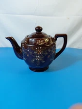 Vintage Floral Ceramic Teapot Brown Tea Pot with Lid Kitchen Japan
