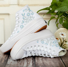 Wedding Sneakers for Bride, Bridal Flower Embroidered Converse Platform
