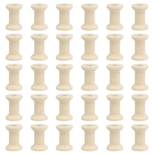 30Pcs Wooden Empty Spools Unfinished Wood Thread Bobbins 1.2"x0.8" Natural Color